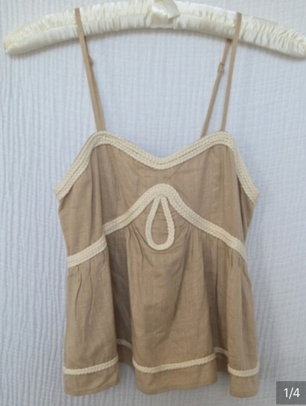 NWOT Beige Crochet-Trim Spaghetti Strap Peplum Camisole